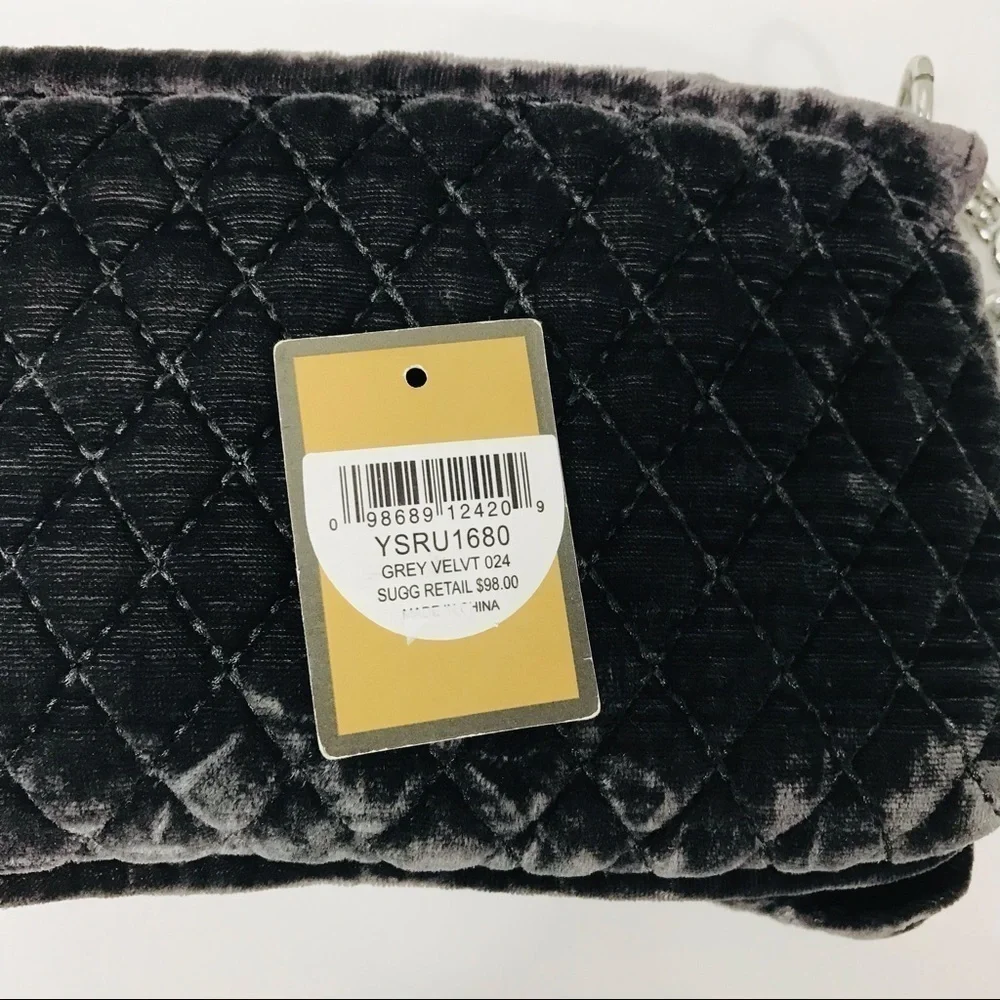 JUICY COUTURE Dark Gray Soft Velvet Bow Wristlet Clutch